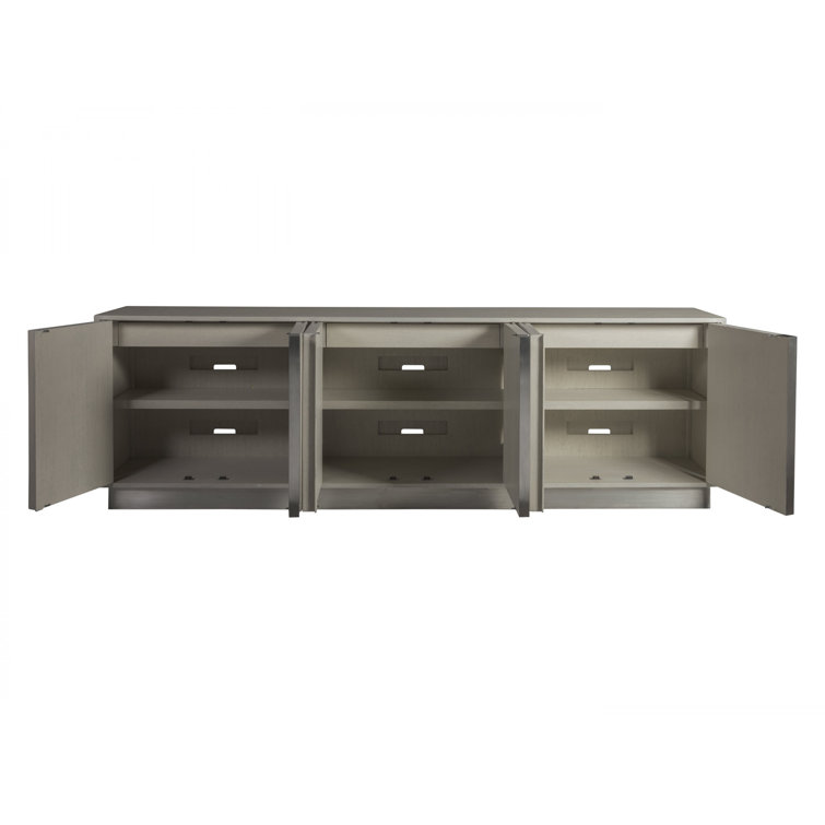 Contemporary Ash Gray 101'' Oak Media Console with Stainless Accents