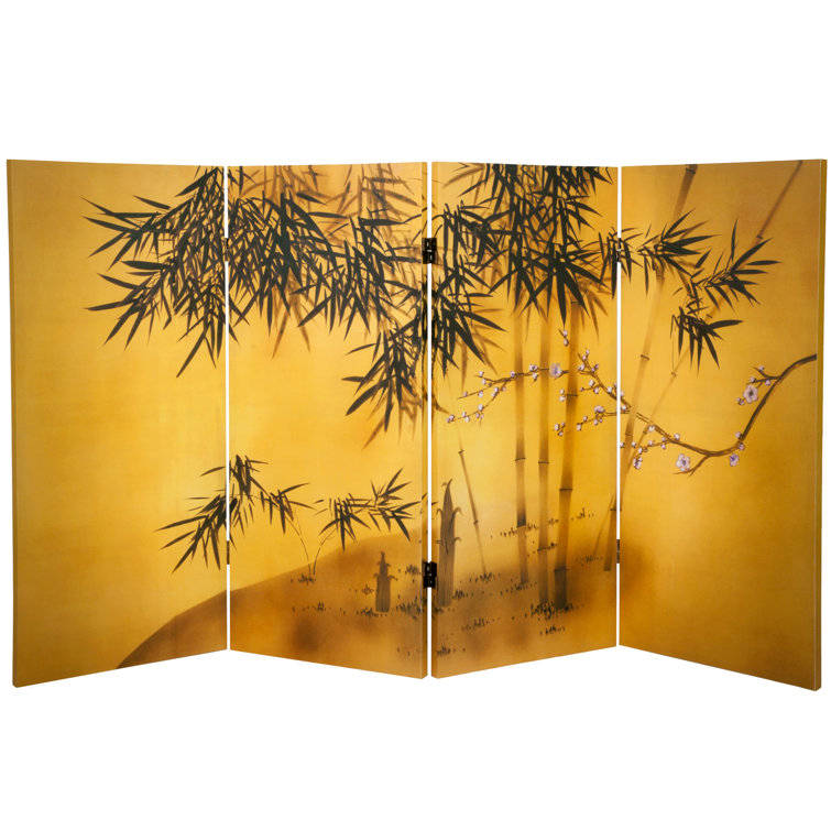 Gold Bamboo Grove Double Sided 4-Panel Room Divider