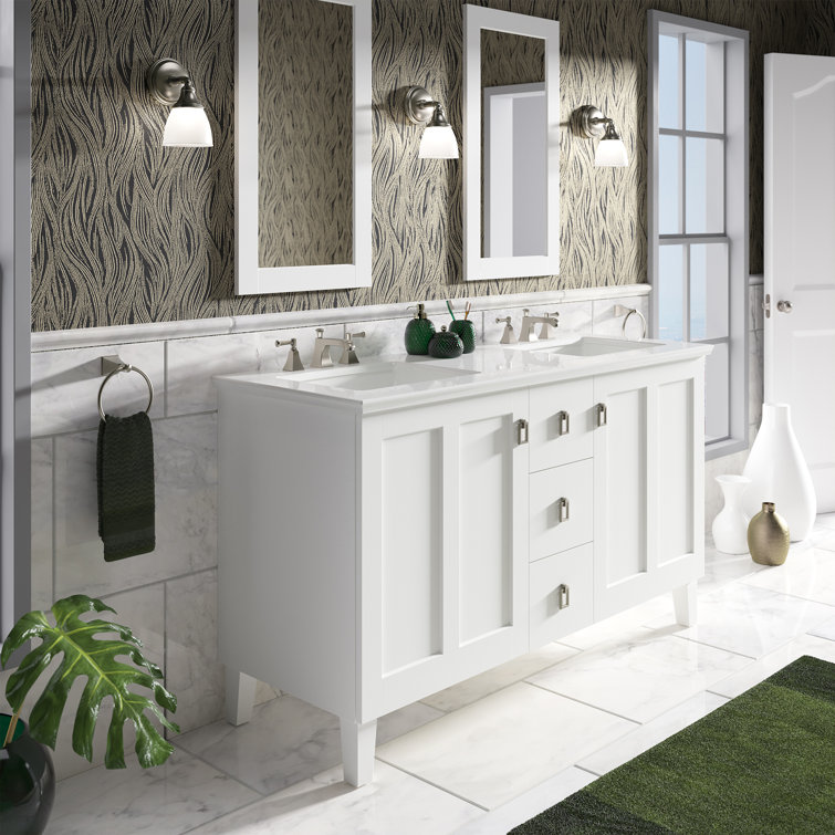 Poplin 60" Linen White Double Freestanding Vanity with 2 Doors and 3 Drawers