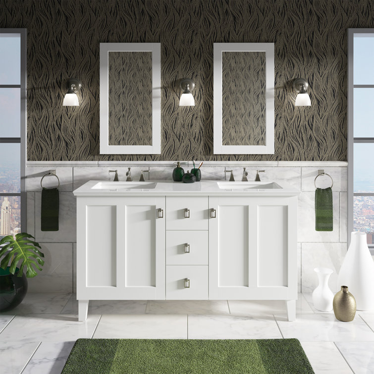 Poplin 60" Linen White Double Freestanding Vanity with 2 Doors and 3 Drawers