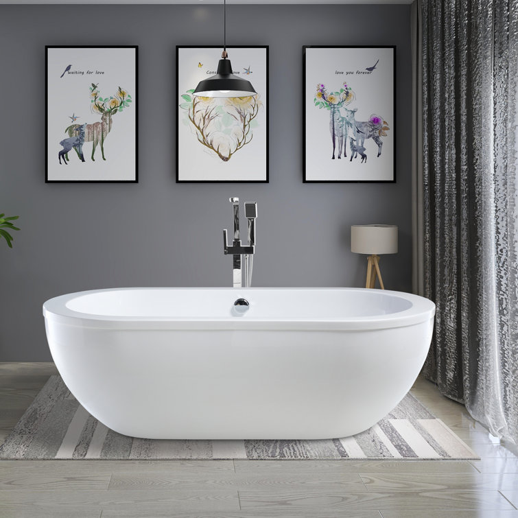 71" White Acrylic Freestanding Soaking Bathtub