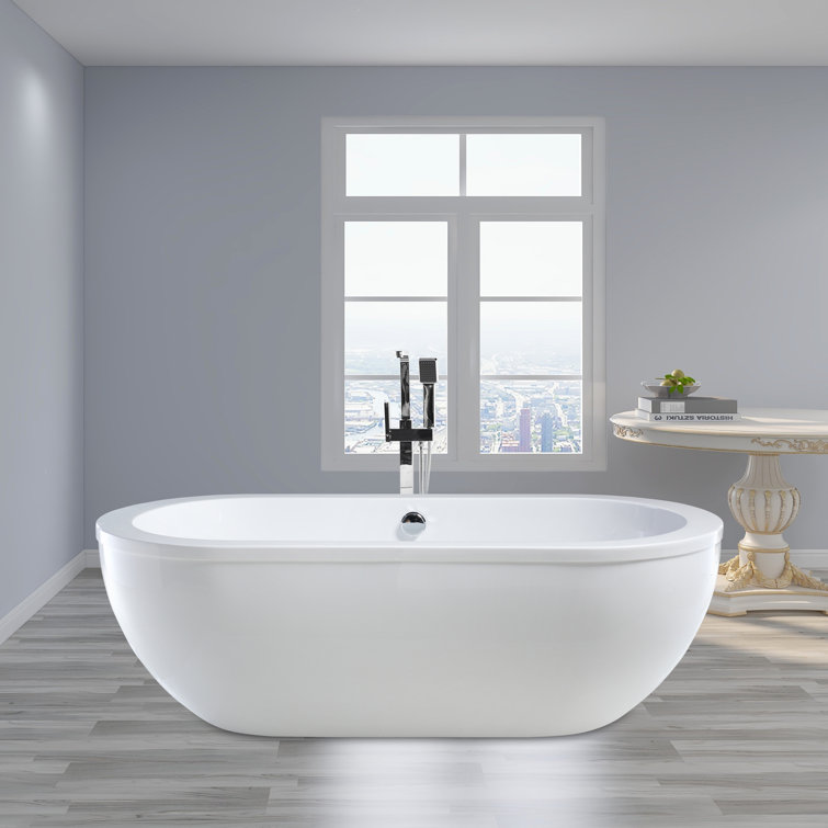 71" White Acrylic Freestanding Soaking Bathtub