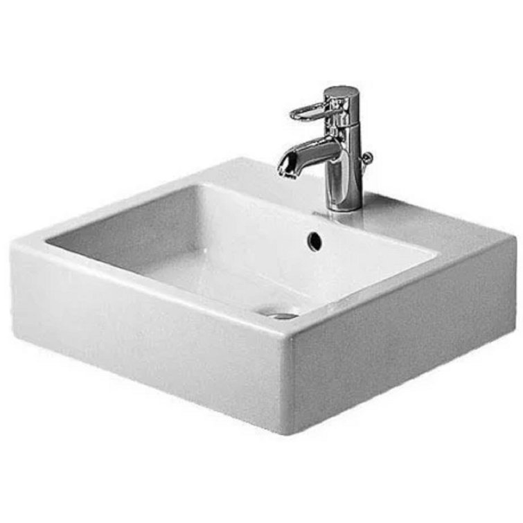 Vero Modern White Ceramic Wall-Mounted Rectangular Bathroom Sink