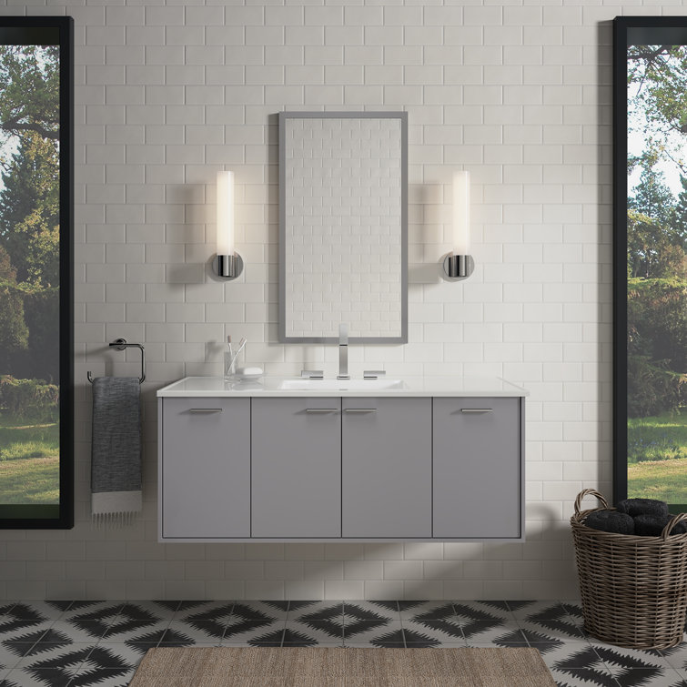 Mohair Grey 48" Wall-Mounted Single Vanity with White Top
