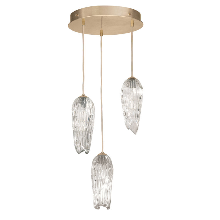 Las Olas Gold Leaf 3-Light Cluster Pendant with Clear Glass Accents