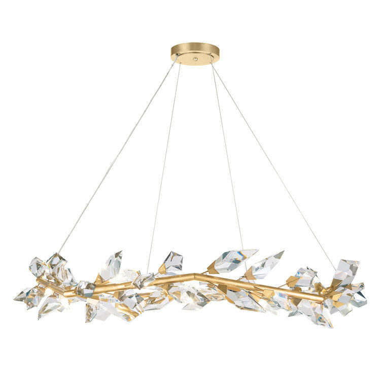 Majestic Forest Gold Leaf 12-Light Pendant with Hand-Cut Crystal Leaves