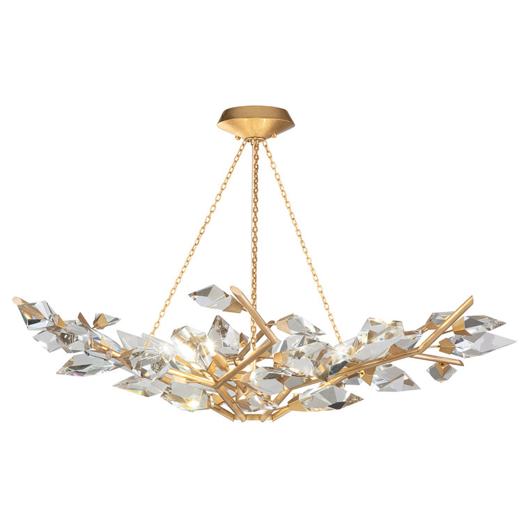 Foret Gold Leaf 6-Light Chandelier with Hand-Cut Crystal Leaves