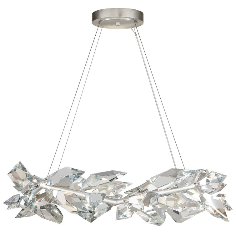 Foret 34" Silver Leafed Round Chandelier with Faceted Crystal Leaves