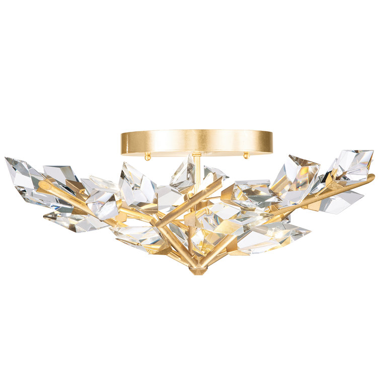 Majestic Forest Gold Leaf 4-Light Semi-Flush Mount with Hand-Cut Crystal