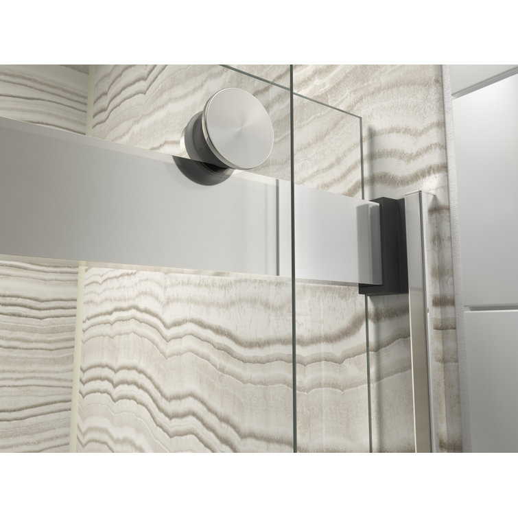 Levity Bright Silver Frameless Sliding Shower Door with Frosted Glass