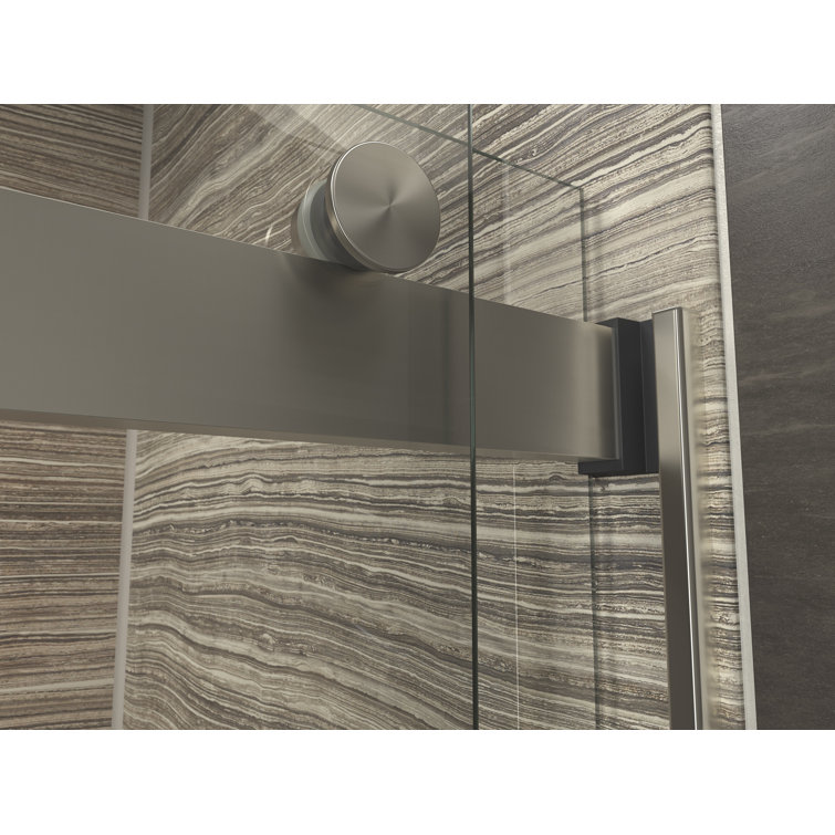 Levity 74" Frameless Sliding Shower Door in Clear Glass with Anodized Brushed Bronze Frame