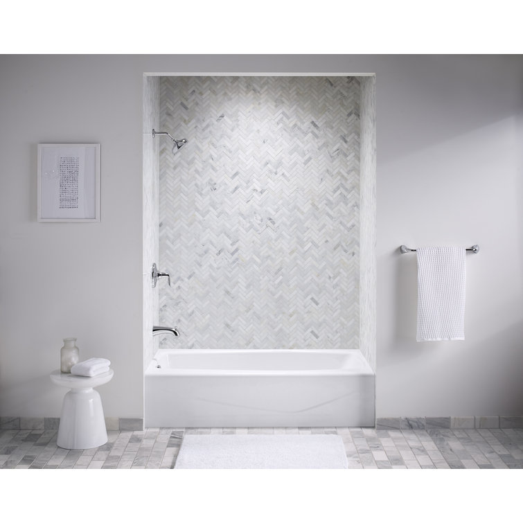 White Cast Iron Alcove Bathtub with Left Drain, 60" x 30-1/4"
