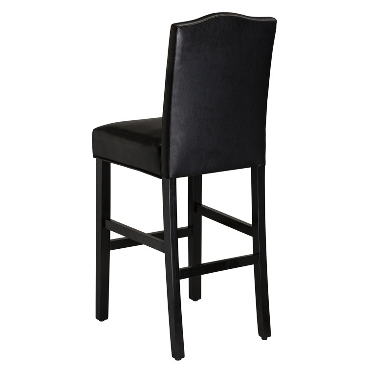 Black Leather Upholstered Bar Stools with Wood Legs, Set of 4