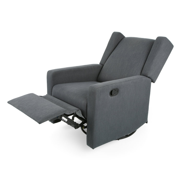 Charcoal Upholstered Swivel Recliner with Wingback Design