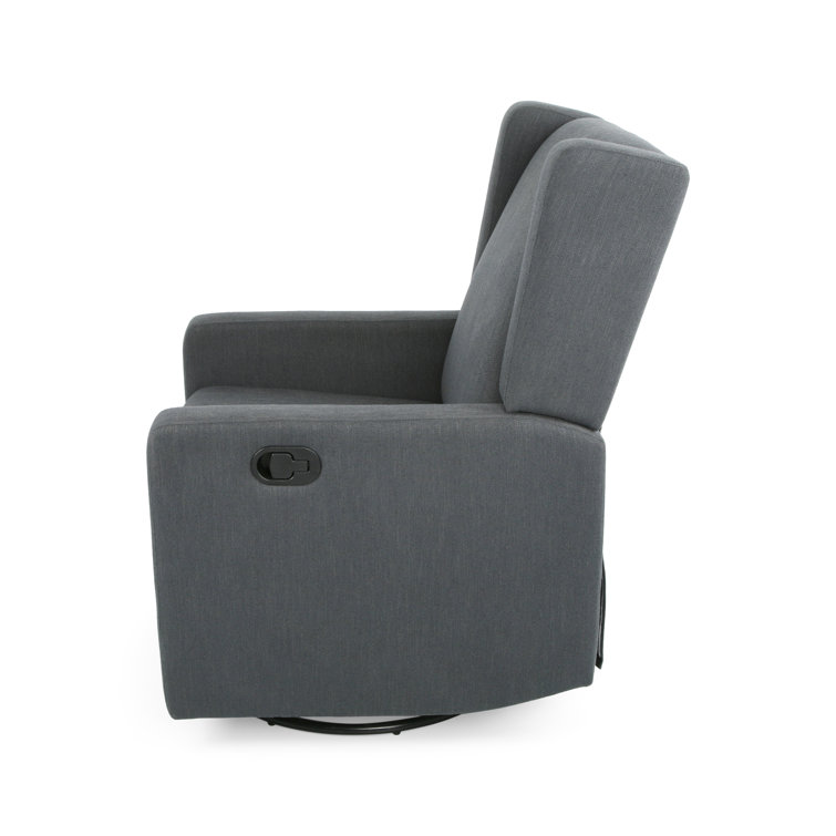 Charcoal Upholstered Swivel Recliner with Wingback Design