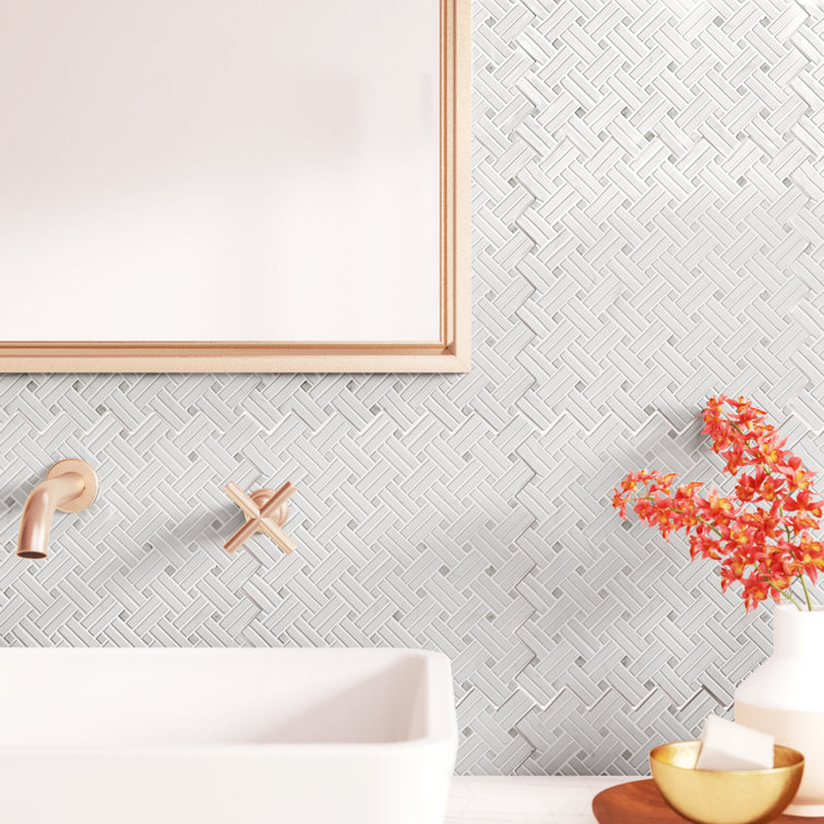 Carrara White Basketweave Polished Marble Mosaic Tile Sheet