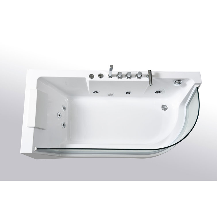 67'' White Acrylic Whirlpool Bathtub with Jets and Panoramic Glass
