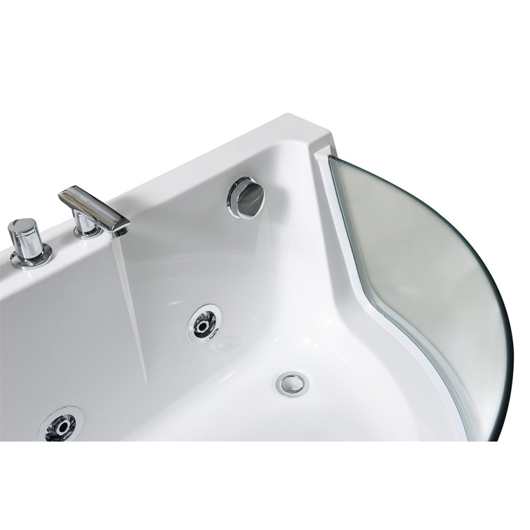 67'' White Acrylic Whirlpool Bathtub with Jets and Panoramic Glass