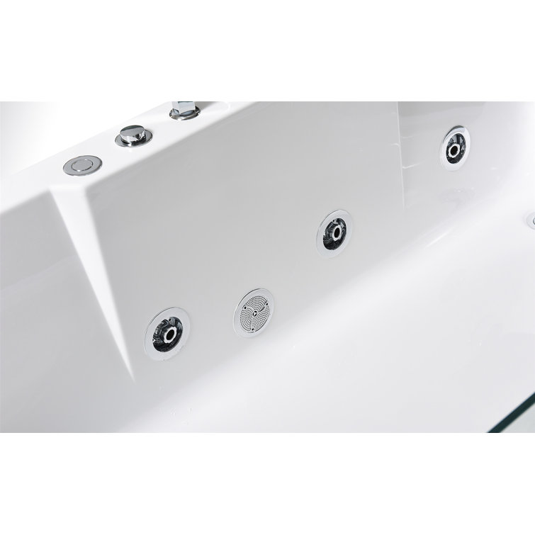 67'' White Acrylic Whirlpool Bathtub with Jets and Panoramic Glass