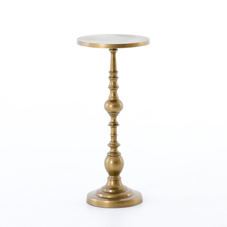 Gold Round Wood and Metal End Table