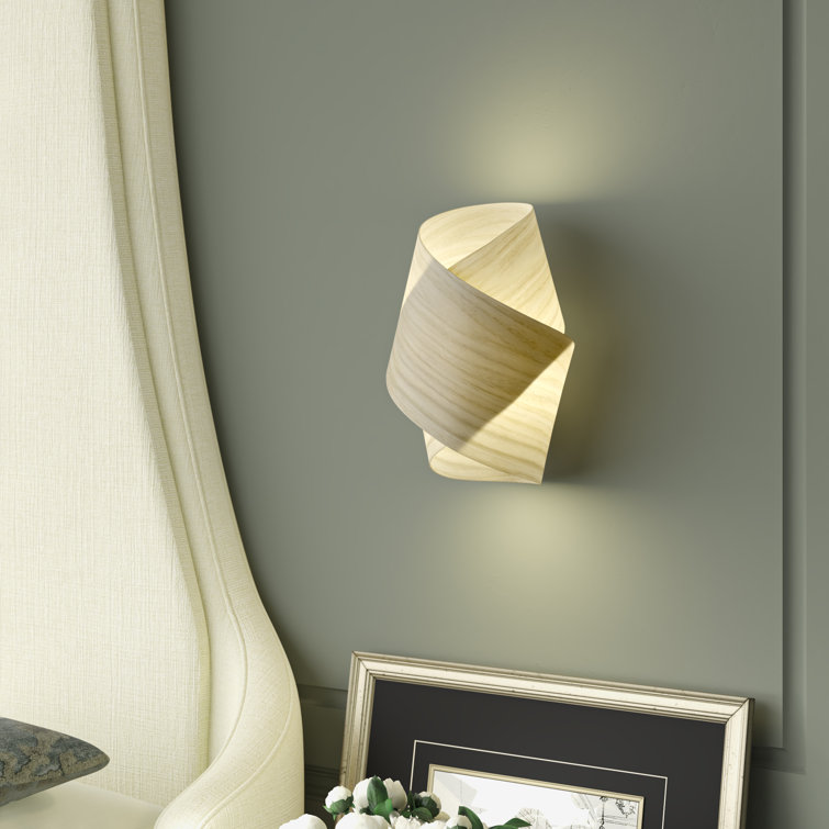 Ivory White Dimmable Wood Sconce with Sea Blue Shade