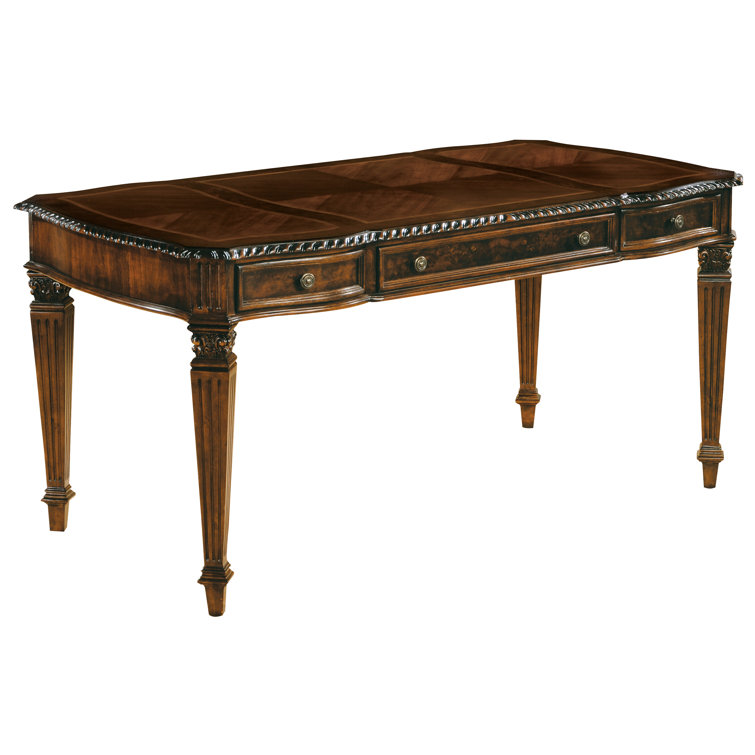 Traditional Old World Walnut Executive Desk with Keyboard Tray and Drawers