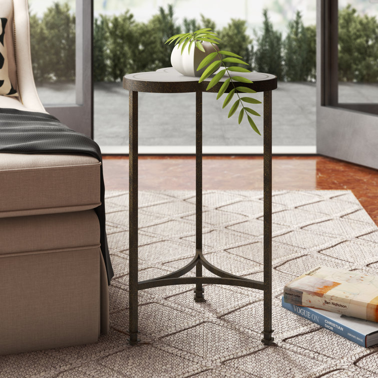 Antique Eglomise Mirror and Iron Trefoil End Table
