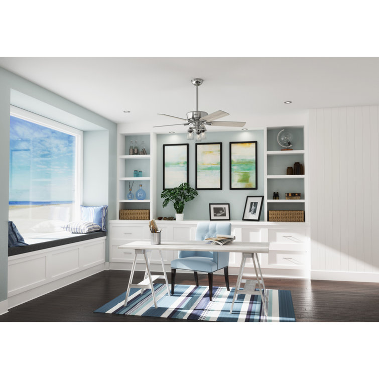 52" Devon Park Brushed Nickel Ceiling Fan with Rustic Wood Blades and LED Light