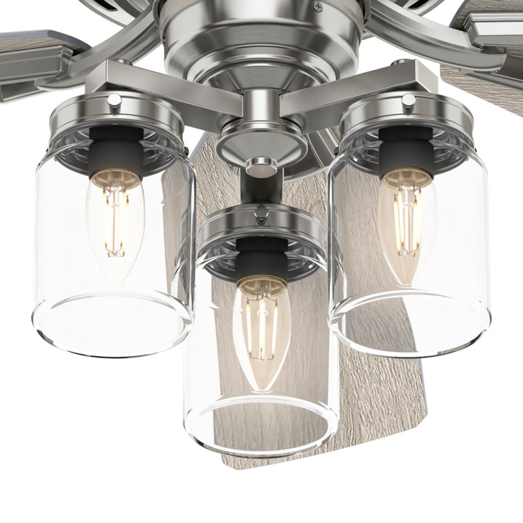 52" Devon Park Brushed Nickel Ceiling Fan with Rustic Wood Blades and LED Light