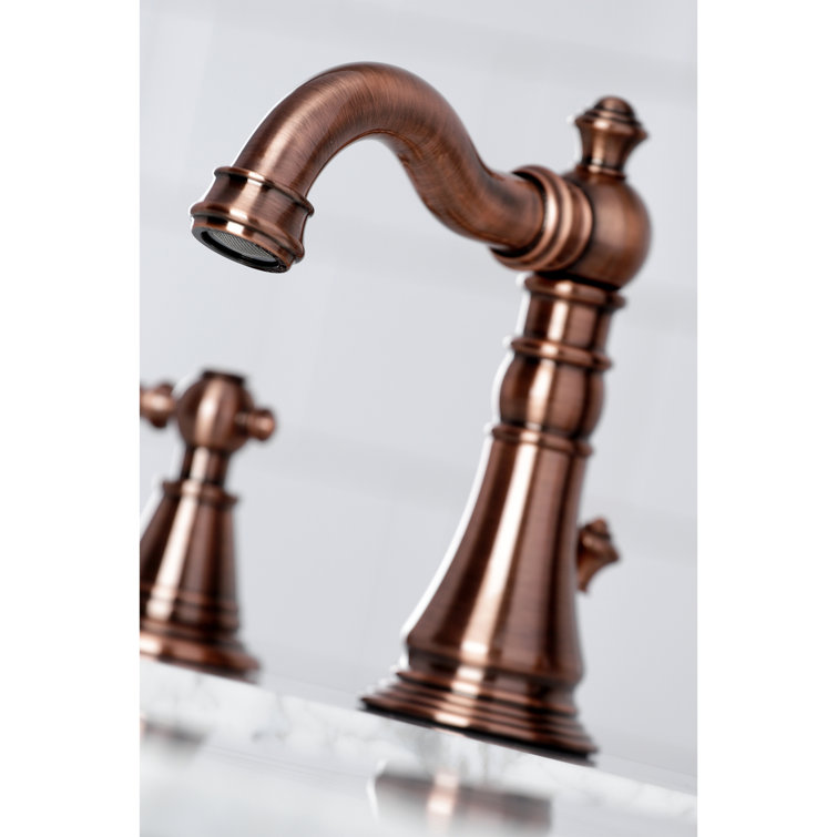 Antique Copper Brass Widespread Bathroom Faucet with Drain Assembly