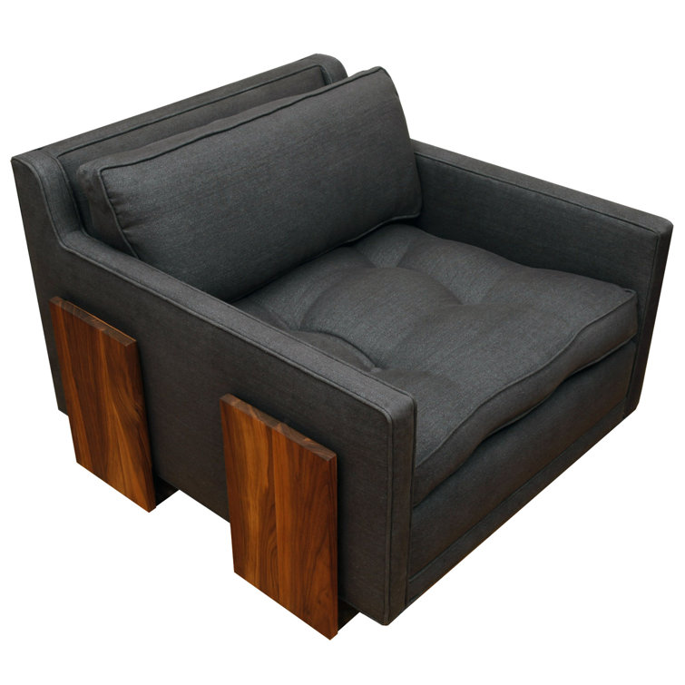 Cognac Velvet and Walnut Wood Tufted Armchair