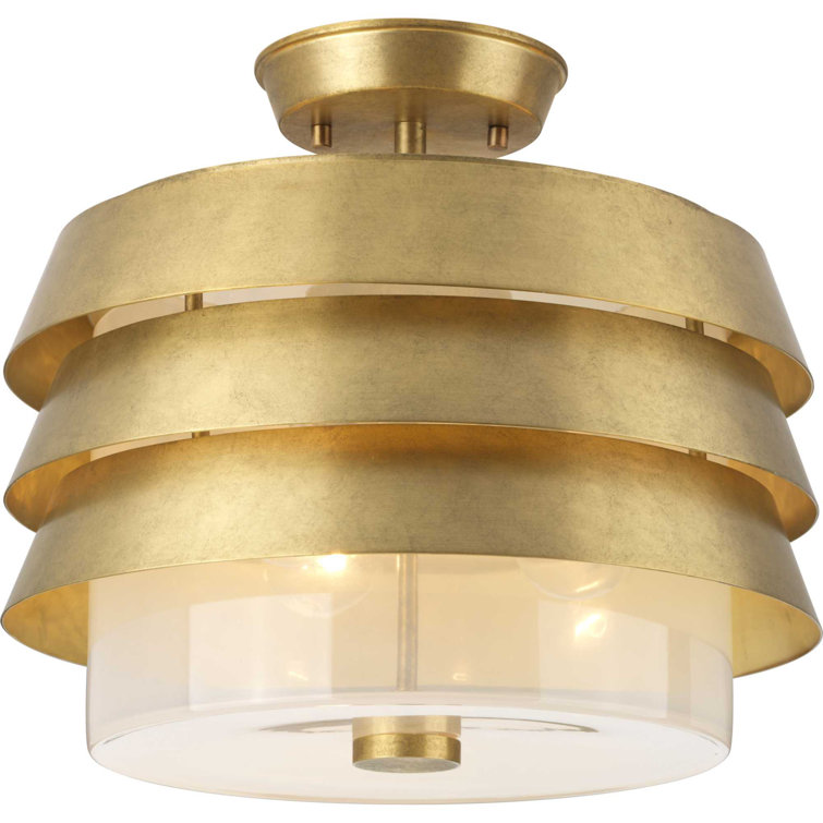 Brushed Brass Drum Pendant Light with Milk Glass Shade
