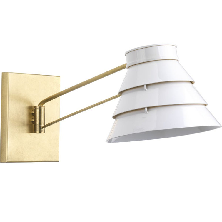 Sarah Steel Dimmable Swing Arm Sconce in Brushed Brass with Louvered White Shade