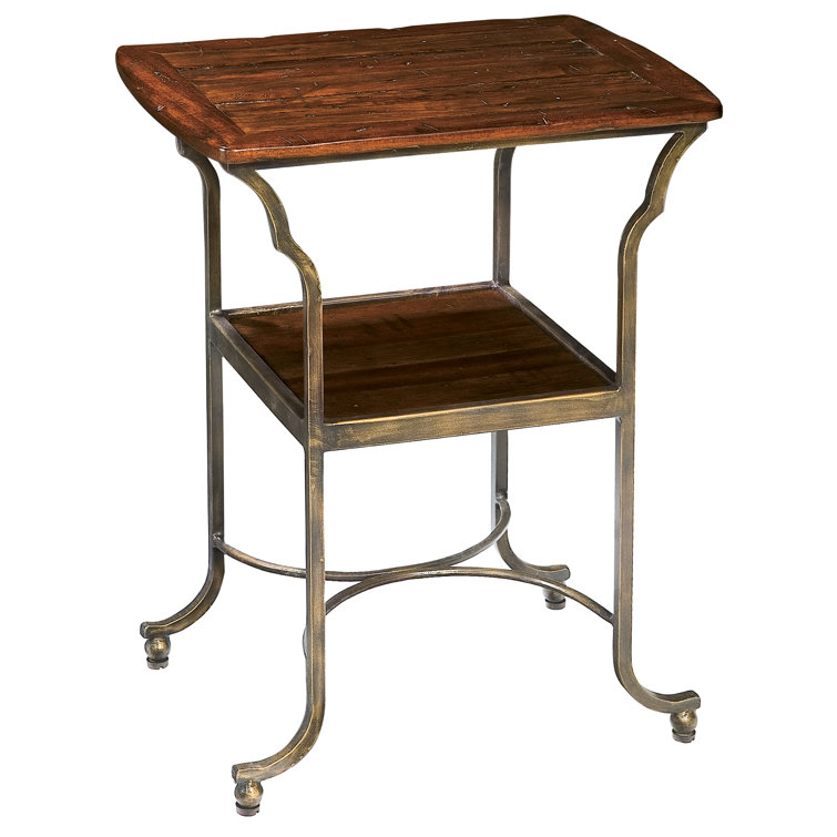 Mahogany and Brass Rectangular End Table with Storage