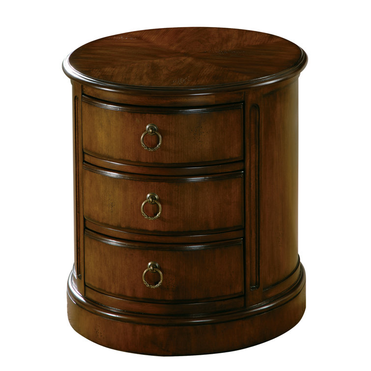 Traditional Cherry Veneer Round Drum End Table with Storage