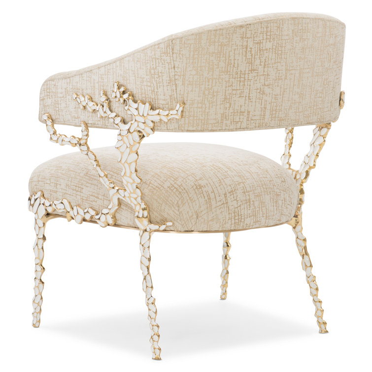 Handcrafted Gold Brush Metal and White Fabric Accent Chair