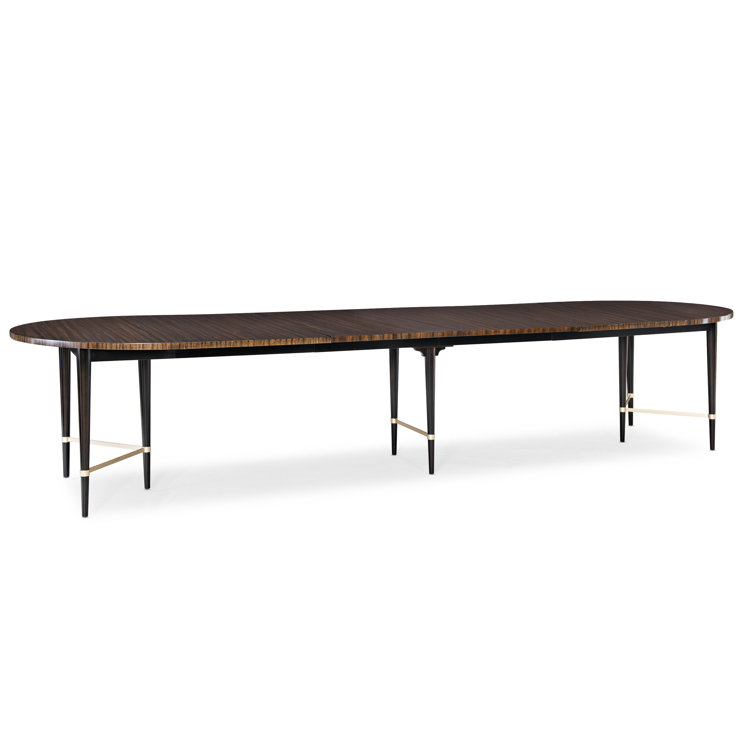 Black and Brown Extendable Round Wood Dining Table