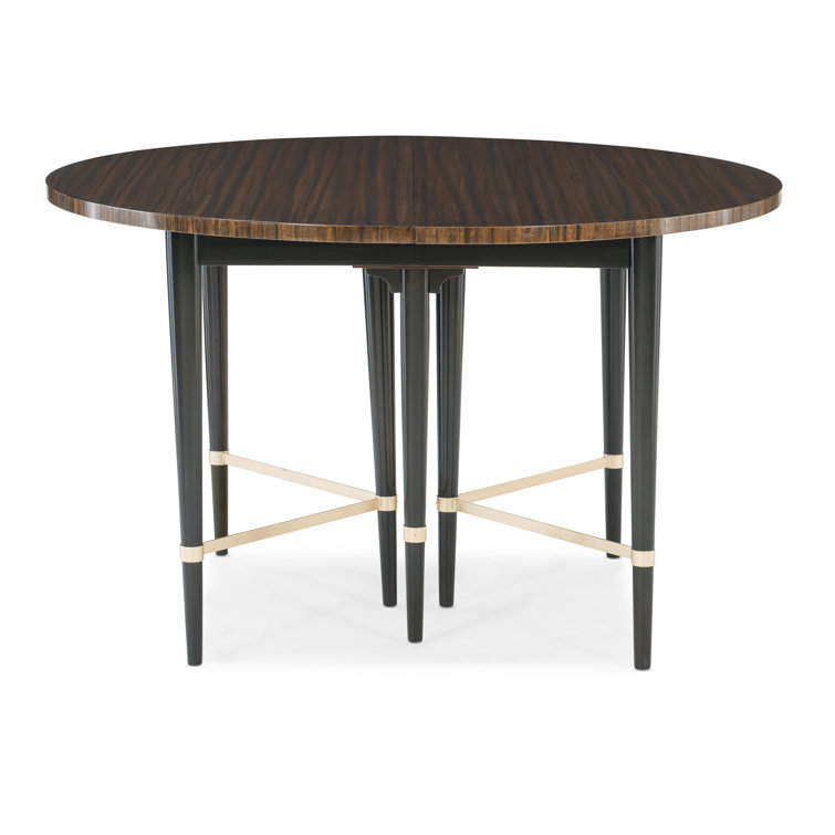 Black and Brown Extendable Round Wood Dining Table