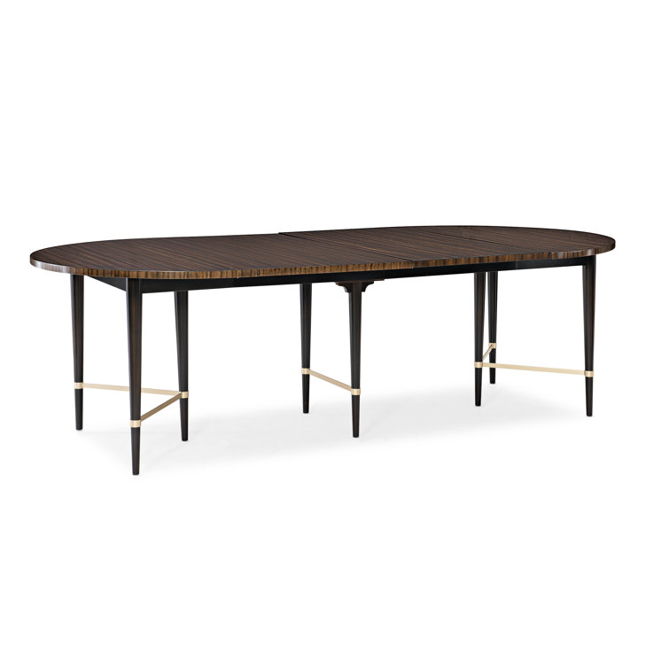Black and Brown Extendable Round Wood Dining Table