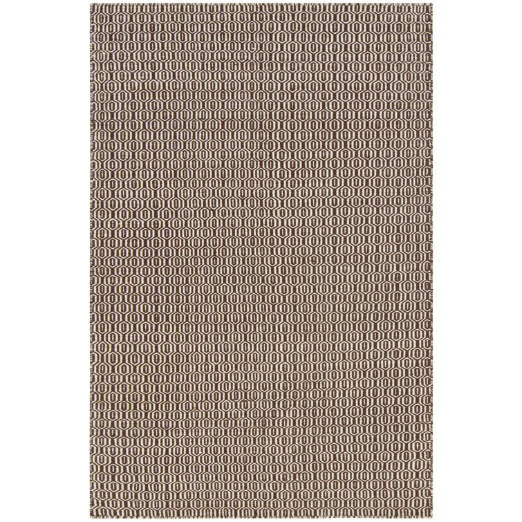 Brown Geometric Flatweave Wool Area Rug, 5' x 7'