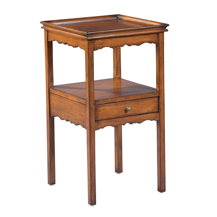 Traditional Brown Mahogany Square End Table with Storage