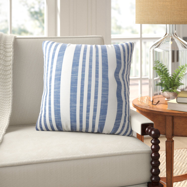 French Blue Striped Cotton Square Throw Pillow