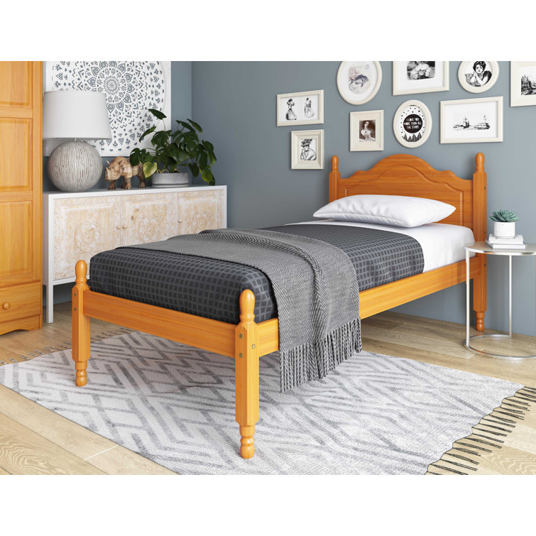 Reston Honey Pine Twin Platform Bed with Headboard and Storage Drawers