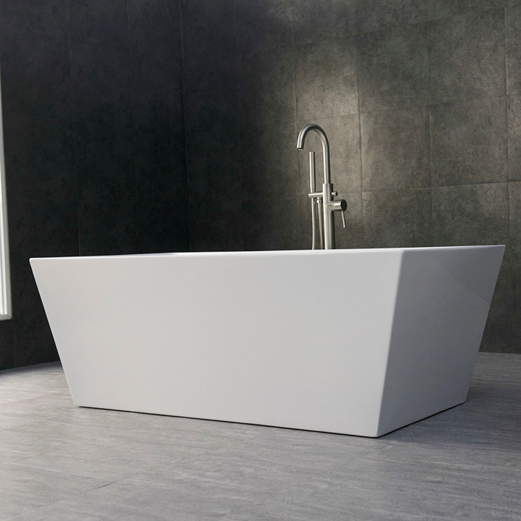 67" x 32" Freestanding Soaking Acrylic Rectangular Bathtub, Non-Slip Design