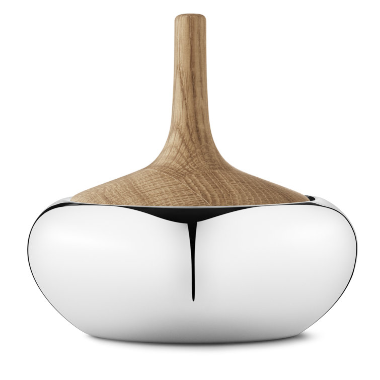 Scandinavian Silver Stainless Steel & Oak Candy Bowl