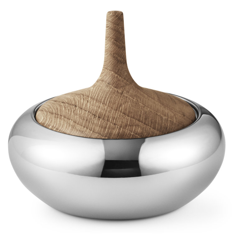Scandinavian Silver Stainless Steel & Oak Candy Bowl