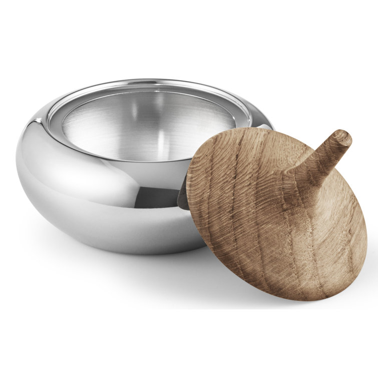 Scandinavian Silver Stainless Steel & Oak Candy Bowl