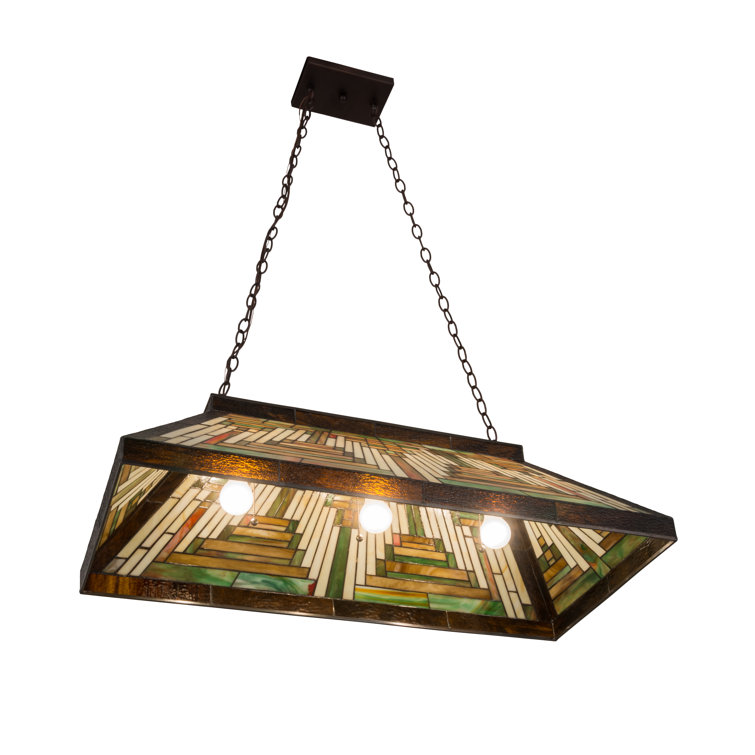 Craftsman Brown 3-Light Glass Island Pendant with Ruby and Beige Accents