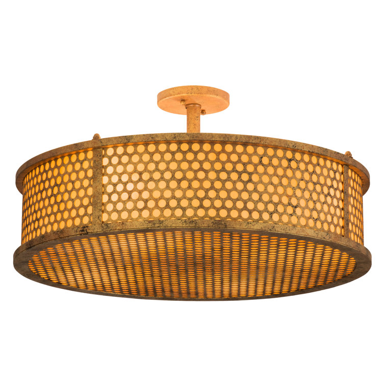 Amber Quartz Glass Drum Flush Mount Ceiling Light