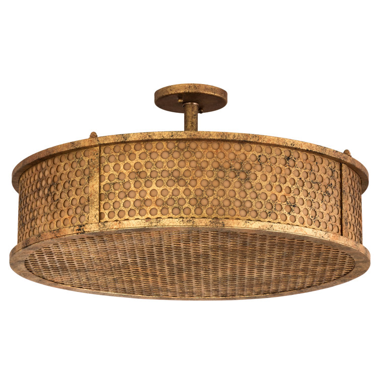 Amber Quartz Glass Drum Flush Mount Ceiling Light